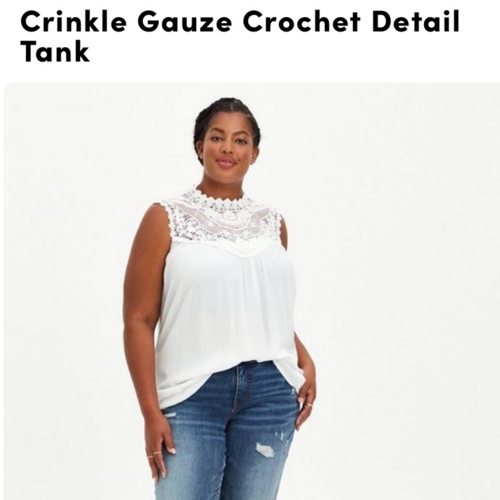 Torrid Crinkle Gauze Crochet Detail Tank